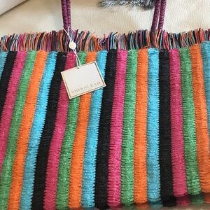 Shiraleah Orange and Green Striped Tote Bag